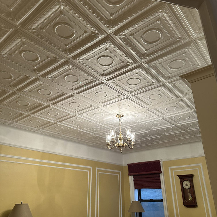 Romanesque White Polystyrene Glue-up Ceiling Tile 1.6 ft x 1.6 ft