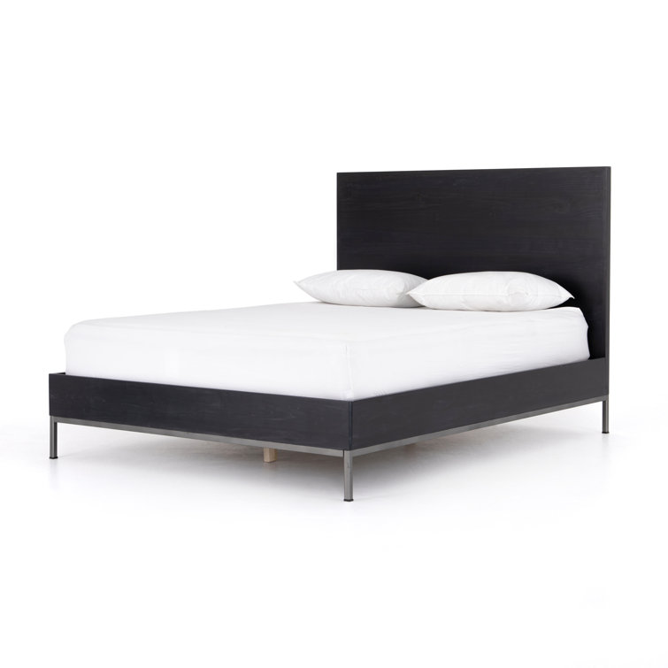 Contemporary Black-Wash Poplar King Panel Bed with Metal Frame