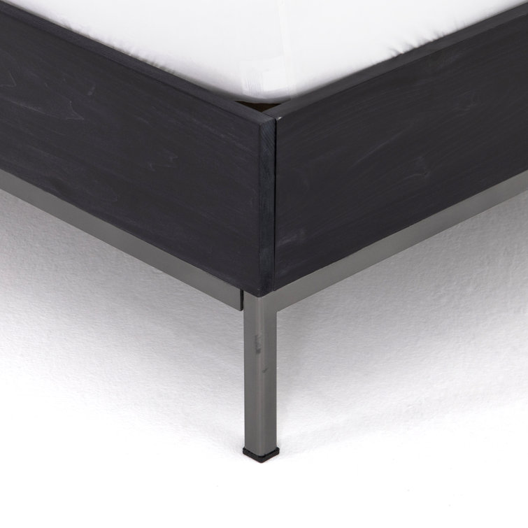 Contemporary Black-Wash Poplar King Panel Bed with Metal Frame