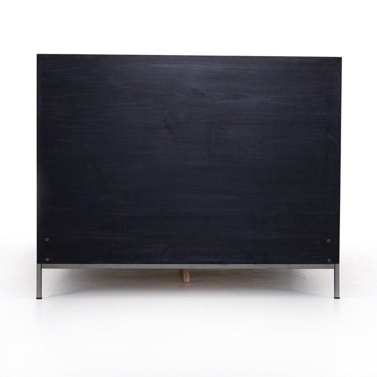 Contemporary Black-Wash Poplar King Panel Bed with Metal Frame