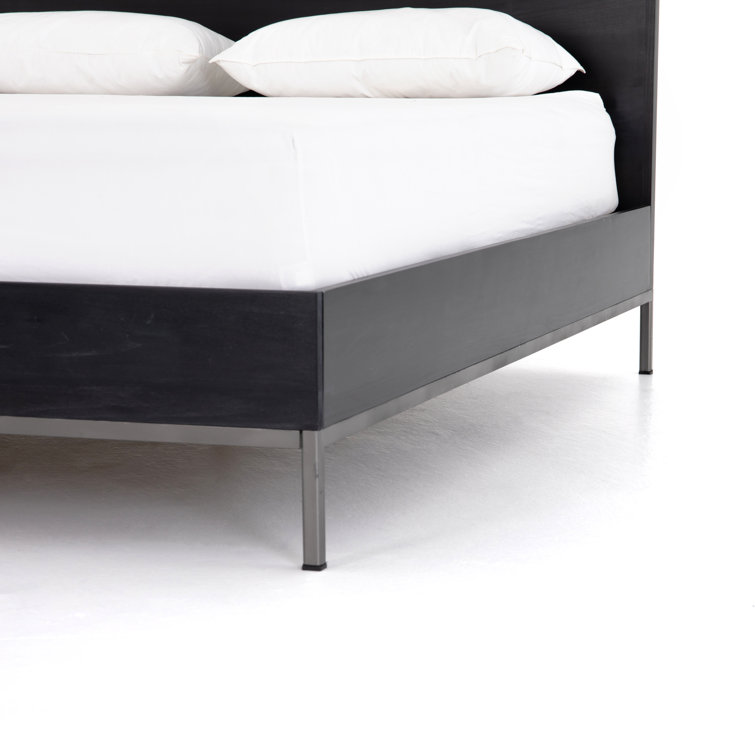 Contemporary Black-Wash Poplar King Panel Bed with Metal Frame
