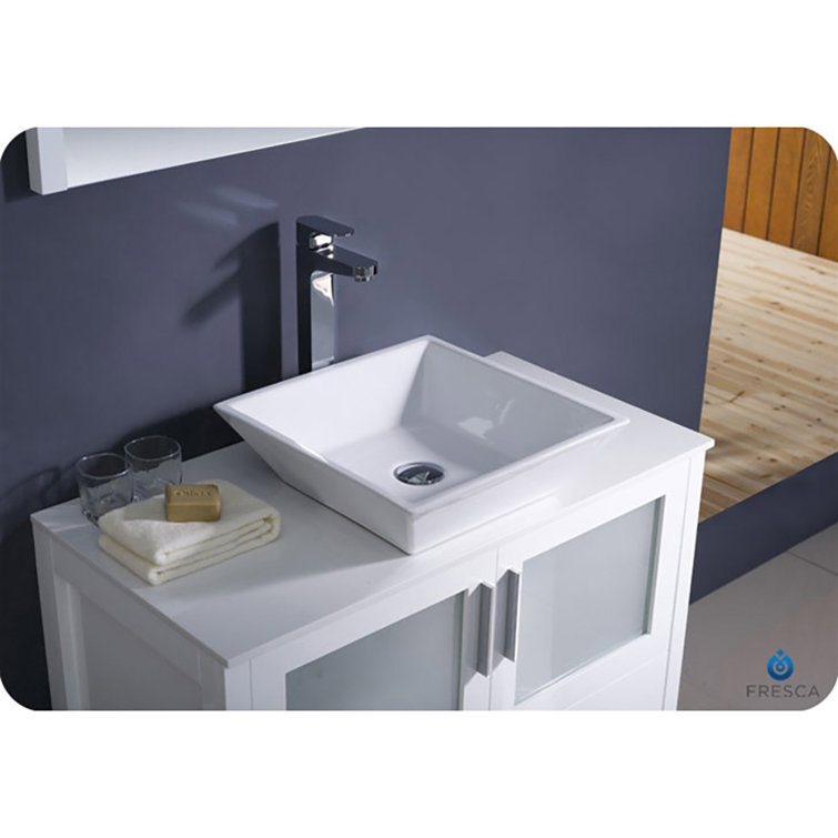 White Ceramic Top Freestanding Modern Bathroom Vanity with Vessel Sink