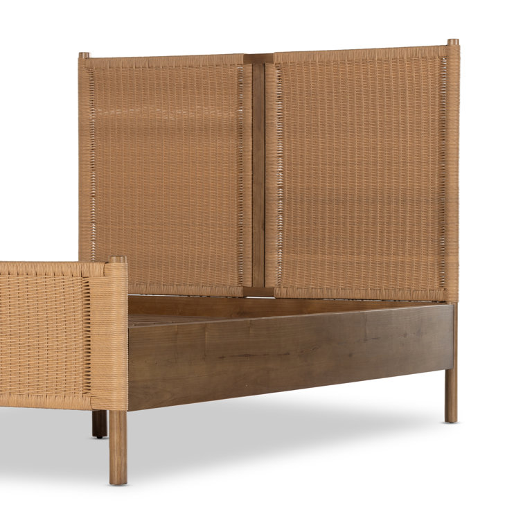 Toasted Sungkai Queen Platform Bed with Woven Headboard