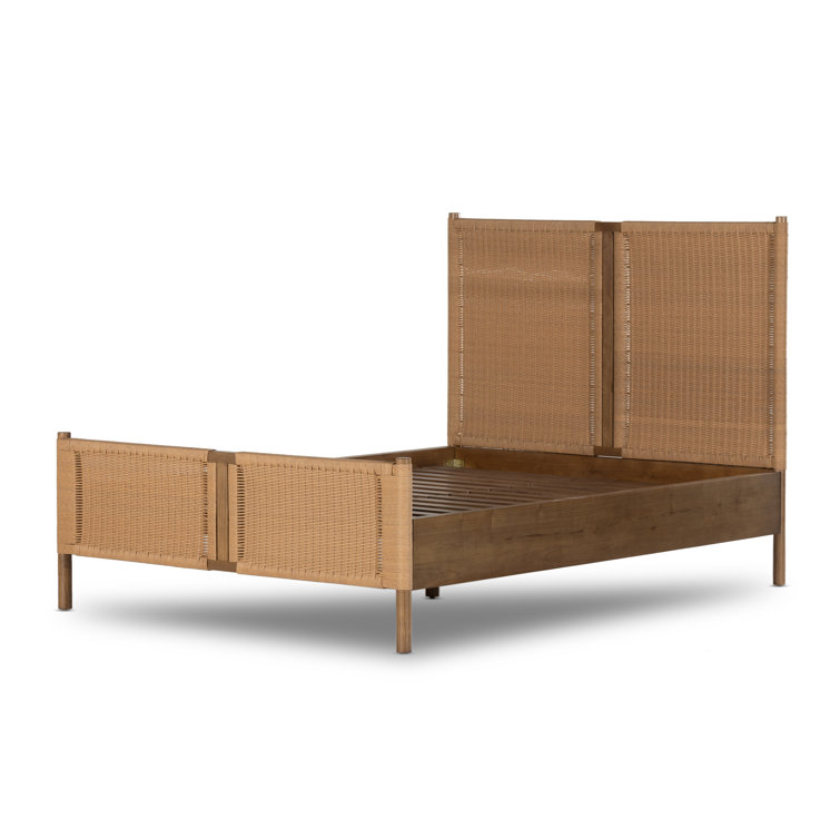 Toasted Sungkai Queen Platform Bed with Woven Headboard