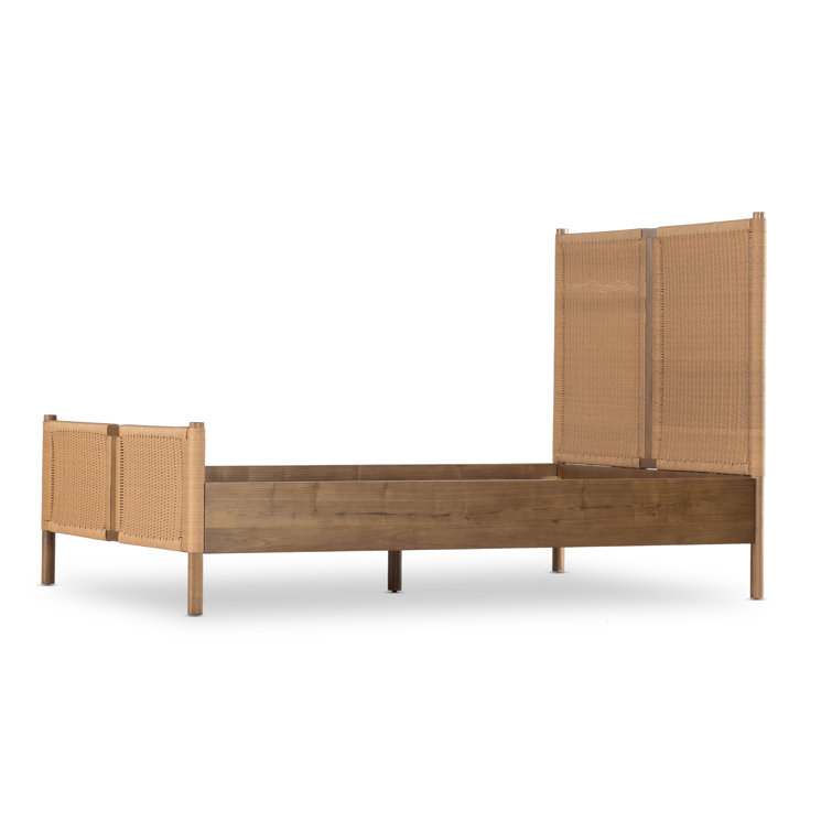 Toasted Sungkai Queen Platform Bed with Woven Headboard