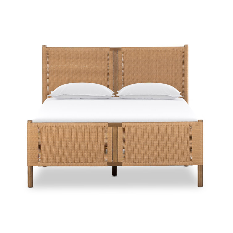 Toasted Sungkai Queen Platform Bed with Woven Headboard