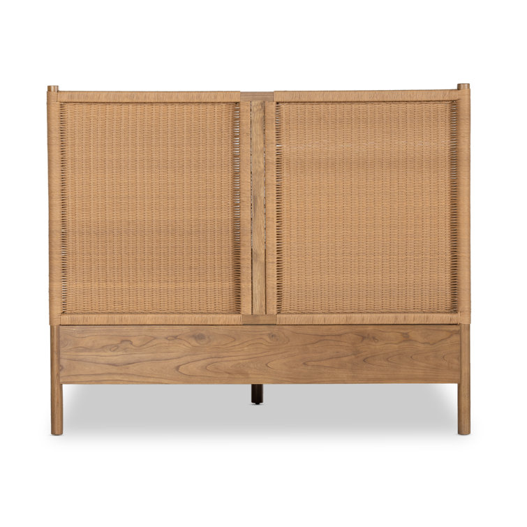 Toasted Sungkai Queen Platform Bed with Woven Headboard
