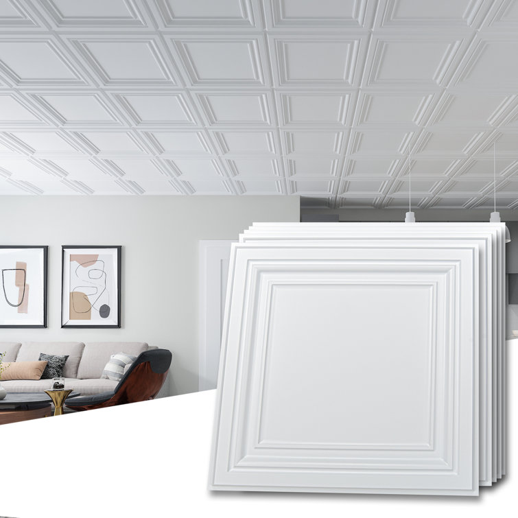 White 2 Ft. x 2 Ft. PVC Ceiling Tile Set
