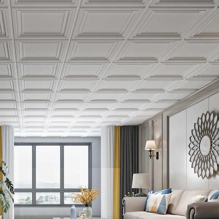 White 2 Ft. x 2 Ft. PVC Ceiling Tile Set