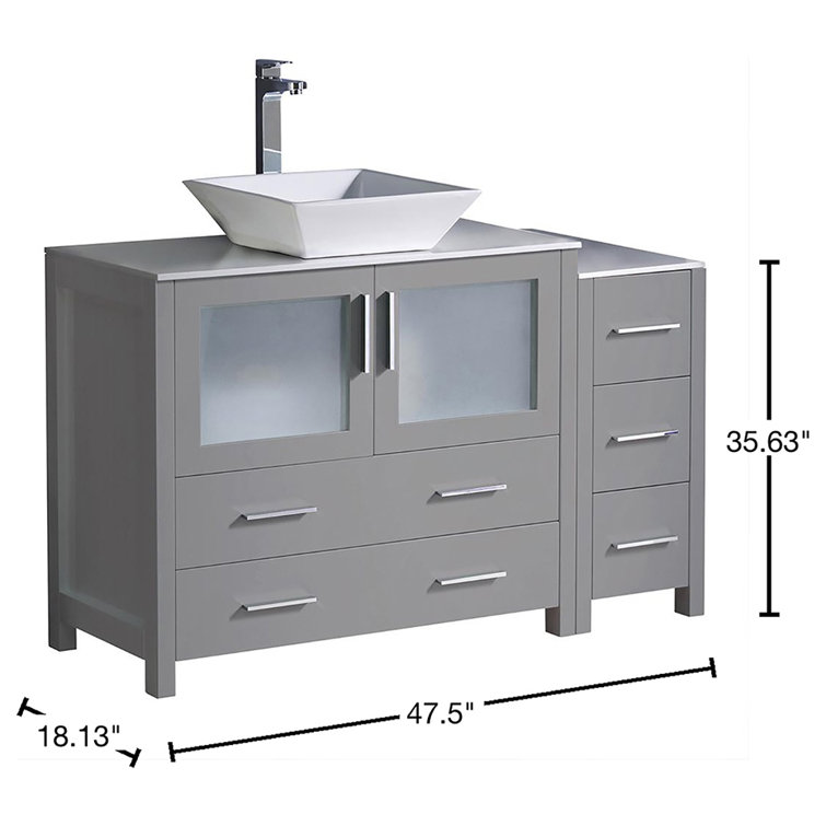 48" Gray Ceramic Top Single Vessel Sink Vanity Set