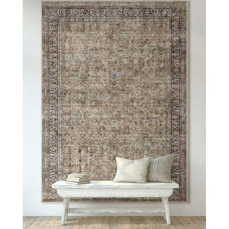 Beige Chenille Persian Oriental Flat-Weave Area Rug 3'11" x 5'3"