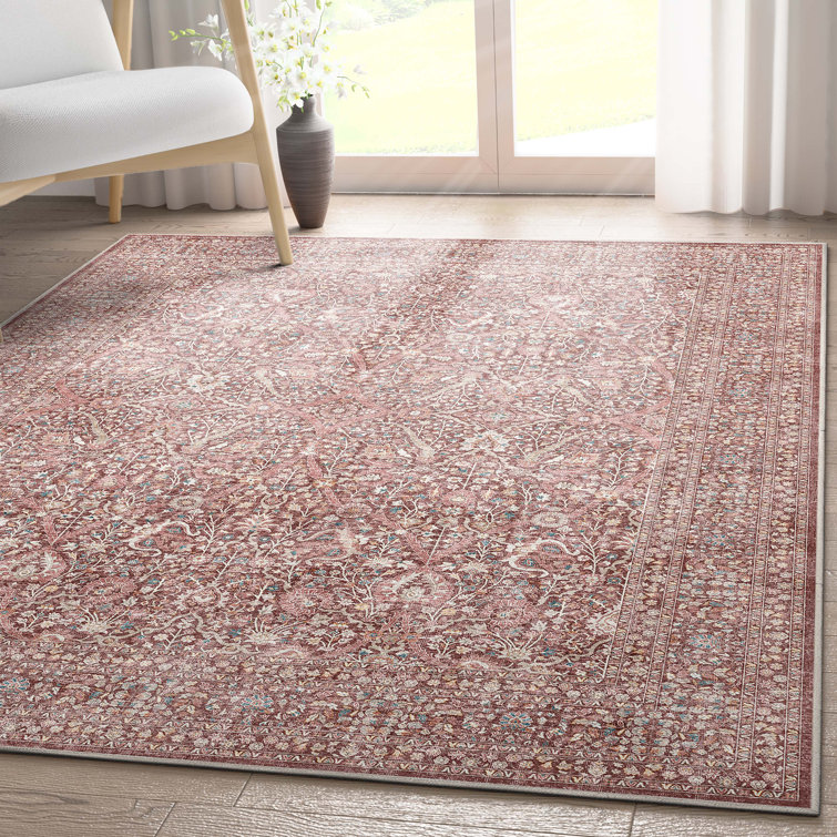 Red Chenille Vintage Oriental 5' x 7' Washable Area Rug