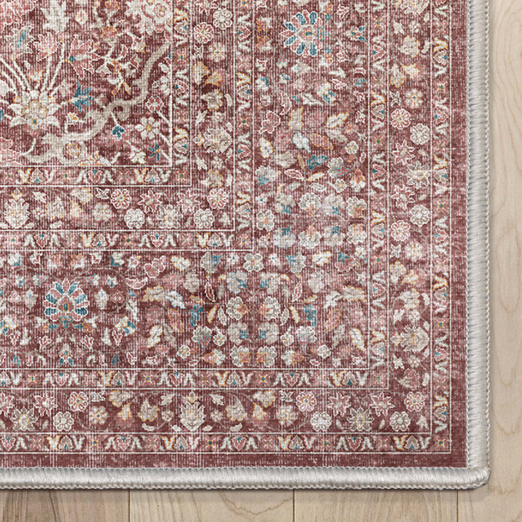 Red Chenille Vintage Oriental 5' x 7' Washable Area Rug