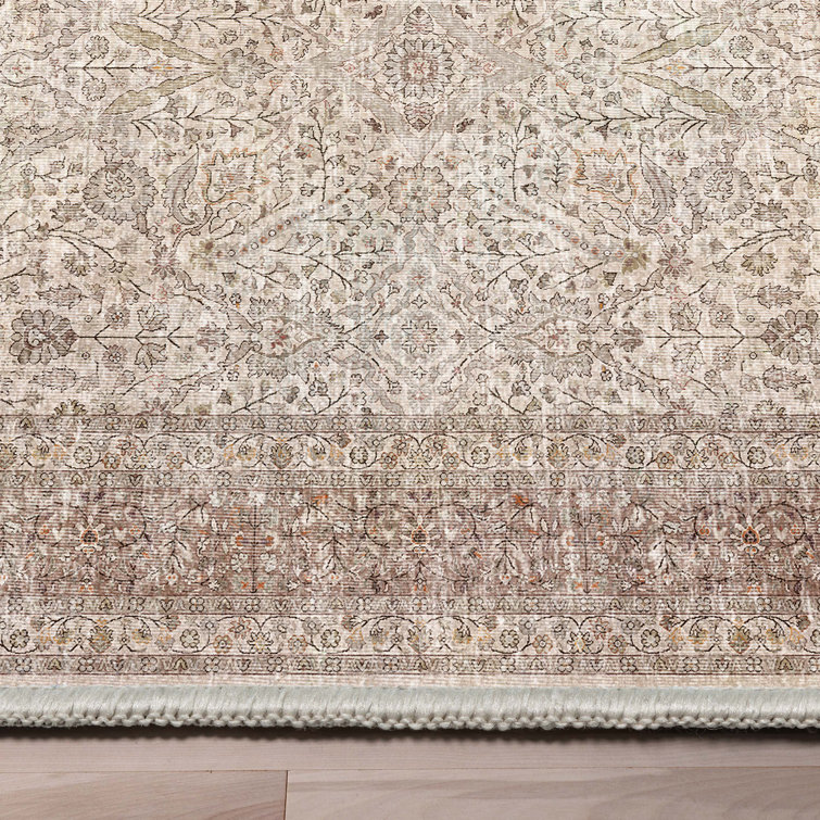 Beige Chenille Vintage Oriental Flat-Weave Runner Rug