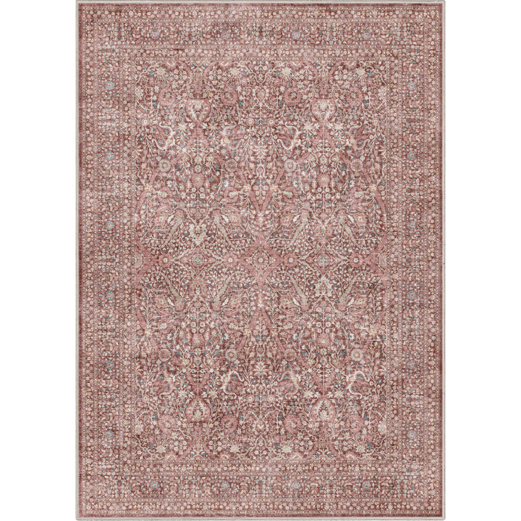 Red Chenille Vintage Oriental 5' x 7' Washable Area Rug