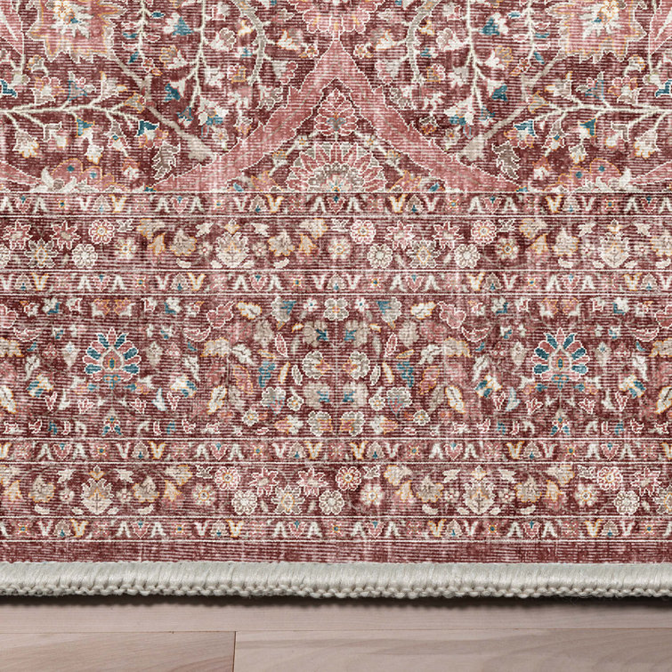Red Chenille Vintage Oriental 5' x 7' Washable Area Rug