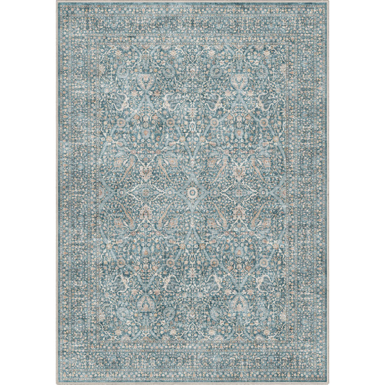 Asha Blue Chenille 5' x 7' Stain-Resistant Area Rug