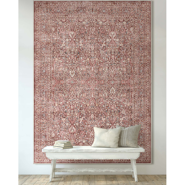 Red Chenille Vintage Oriental 5' x 7' Washable Area Rug