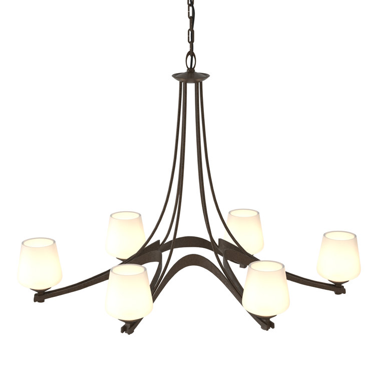 Oval Ribbon Bronze 6-Light Chandelier with Opal Glass