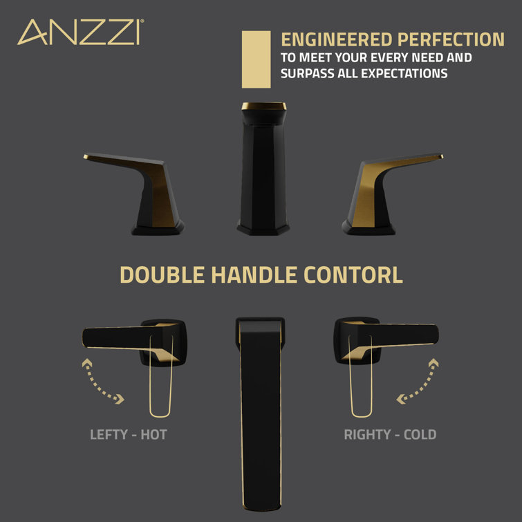 Matte Black and Brushed Gold Widespread Bathroom Faucet with Drain Assembly