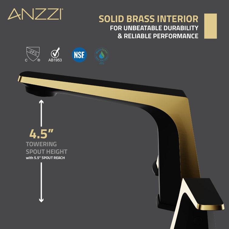 Matte Black and Brushed Gold Widespread Bathroom Faucet with Drain Assembly