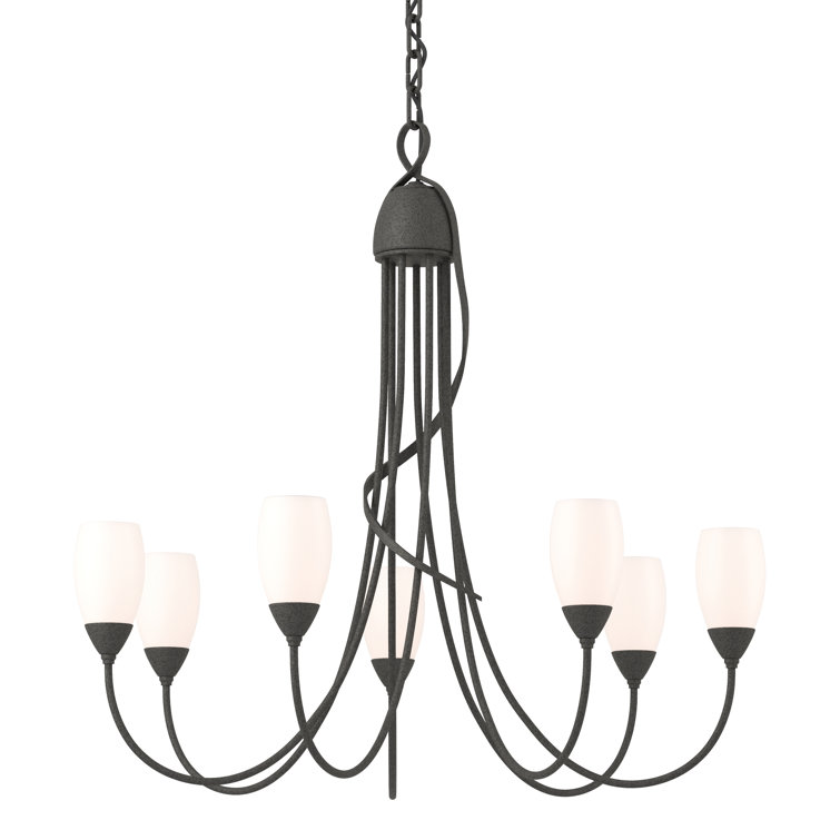 Flora 7-Light Bronze Traditional Chandelier with Opal Shades