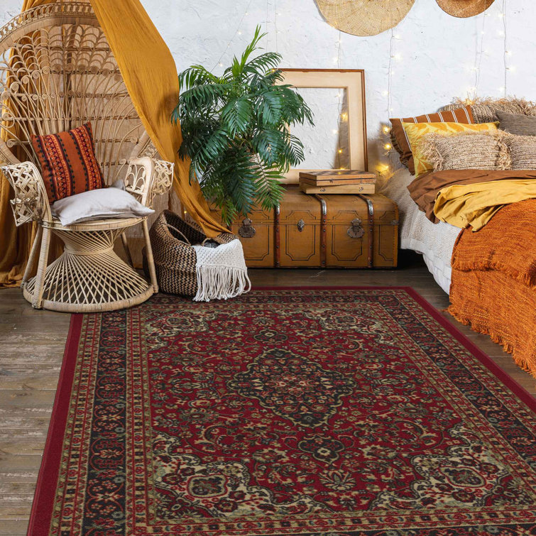 Red Oriental Design Low Pile Non-Slip Area Rug