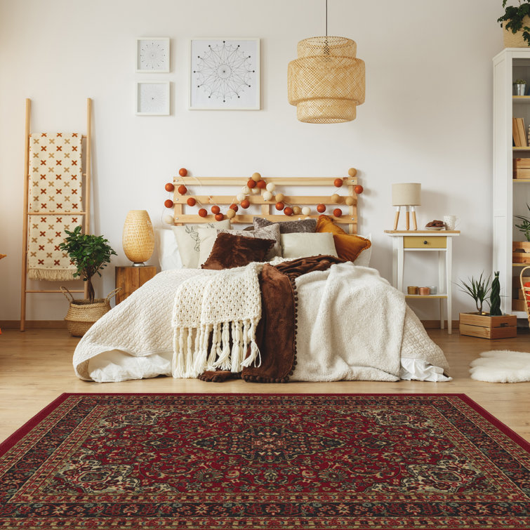 Red Oriental Design Low Pile Non-Slip Area Rug