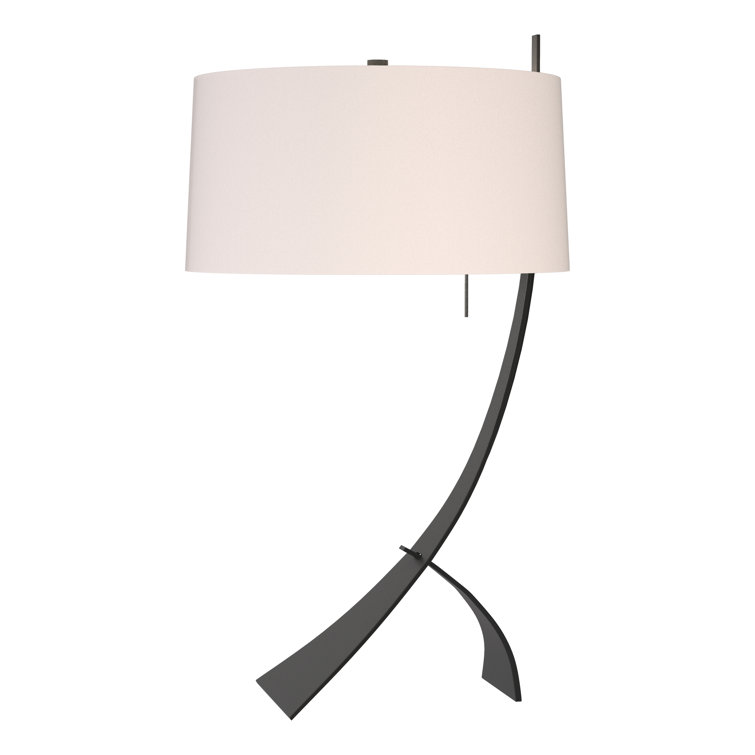 Black Metal Arc Table Lamp with Flax Shade