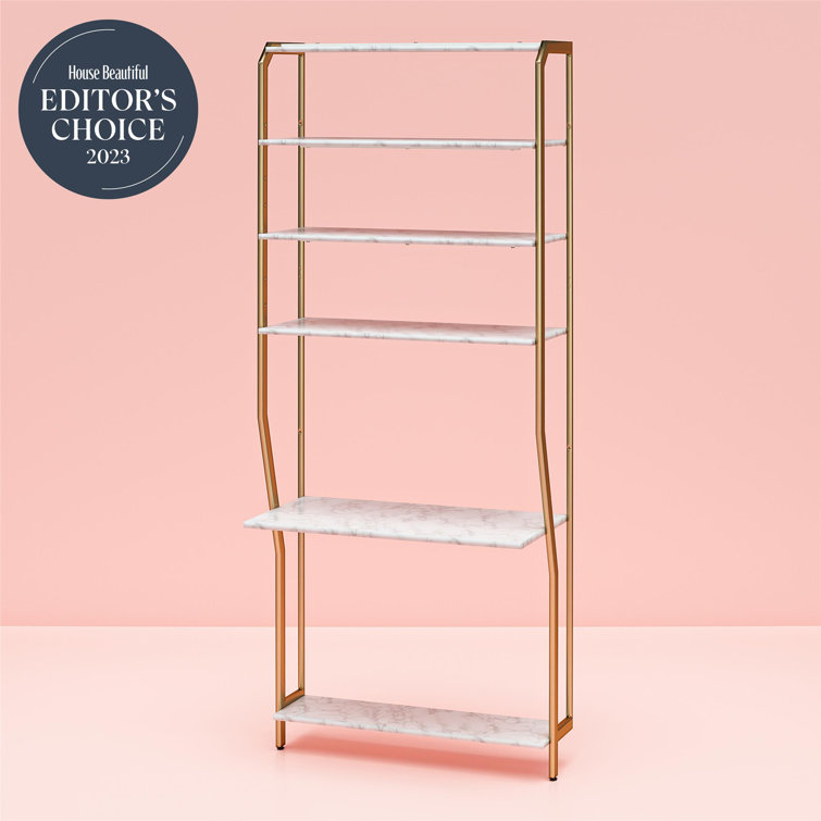 Gwyneth White Marble and Gold Closet Organizer with Hanging Rods