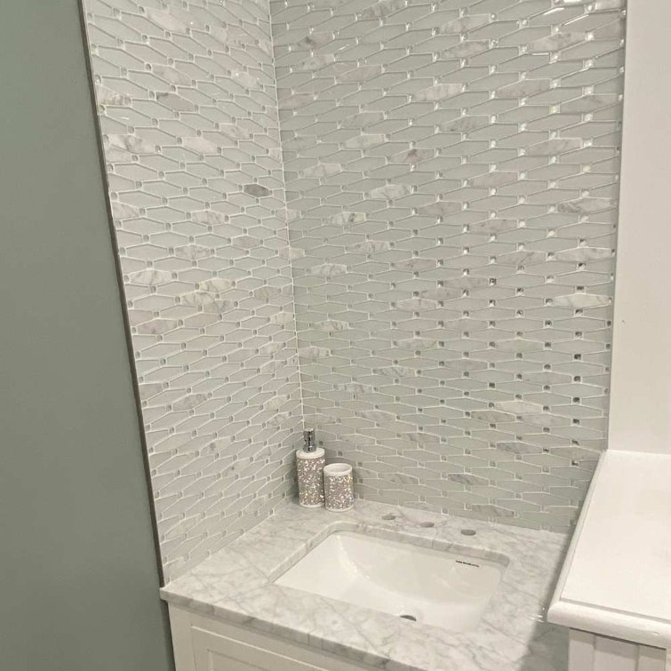 Carrara Diamond 12" x 12" White and Gray Glass Mosaic Wall Tile