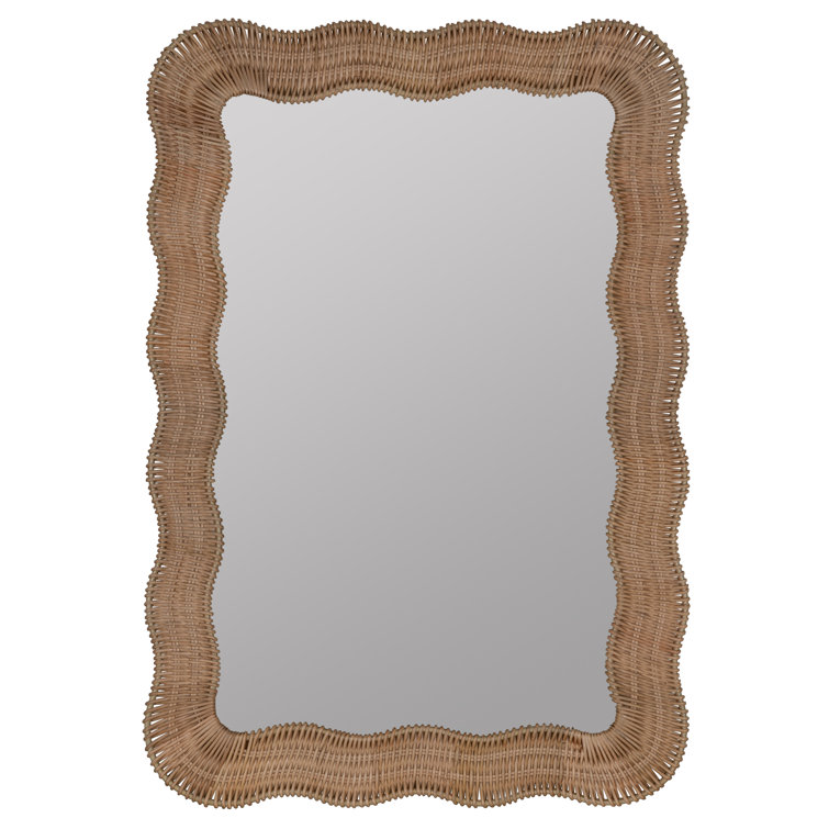 Scalloped Rectangular Rattan Wall Mirror with Glass
