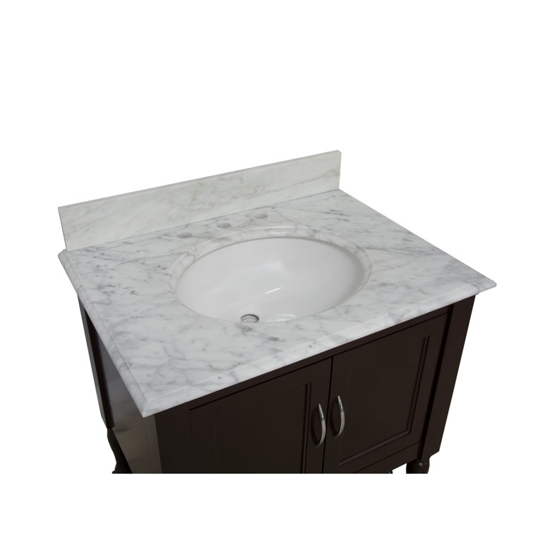 Chocolate Pine 30'' Single Bathroom Vanity with Carrara Marble Top