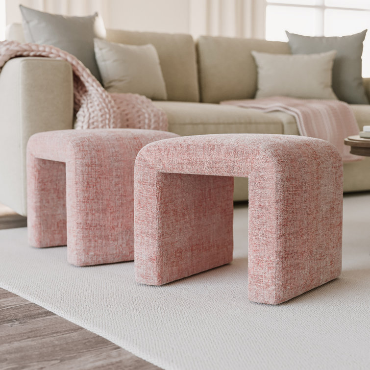 Gwen Pink Jacquard Upholstered Rectangular Ottoman Set