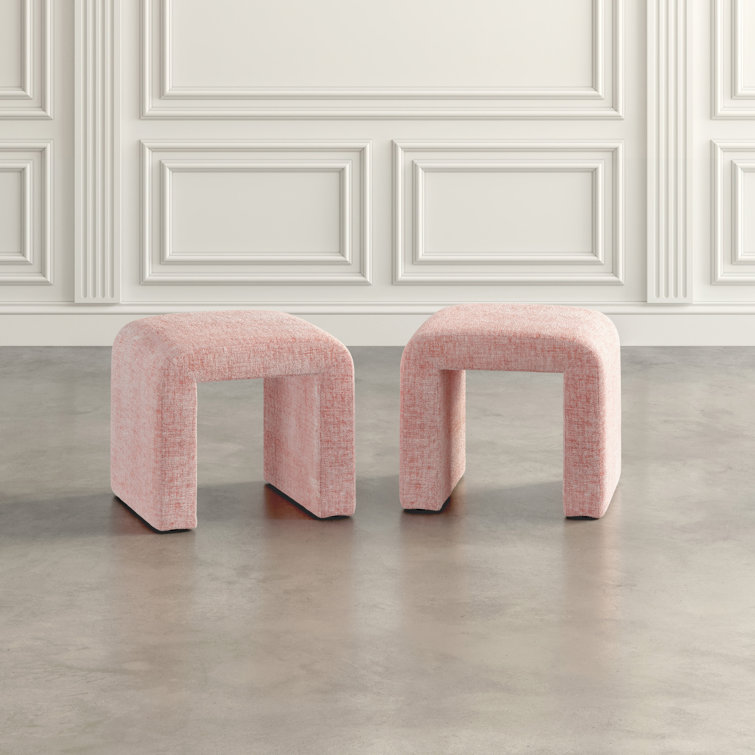 Gwen Pink Jacquard Upholstered Rectangular Ottoman Set