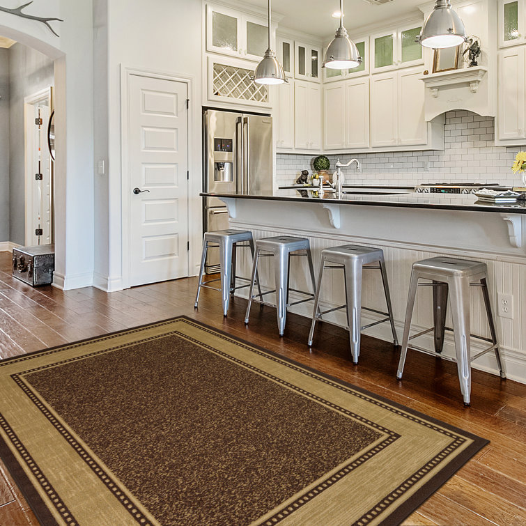 Brown and Beige Oval Washable Stain-Resistant Area Rug