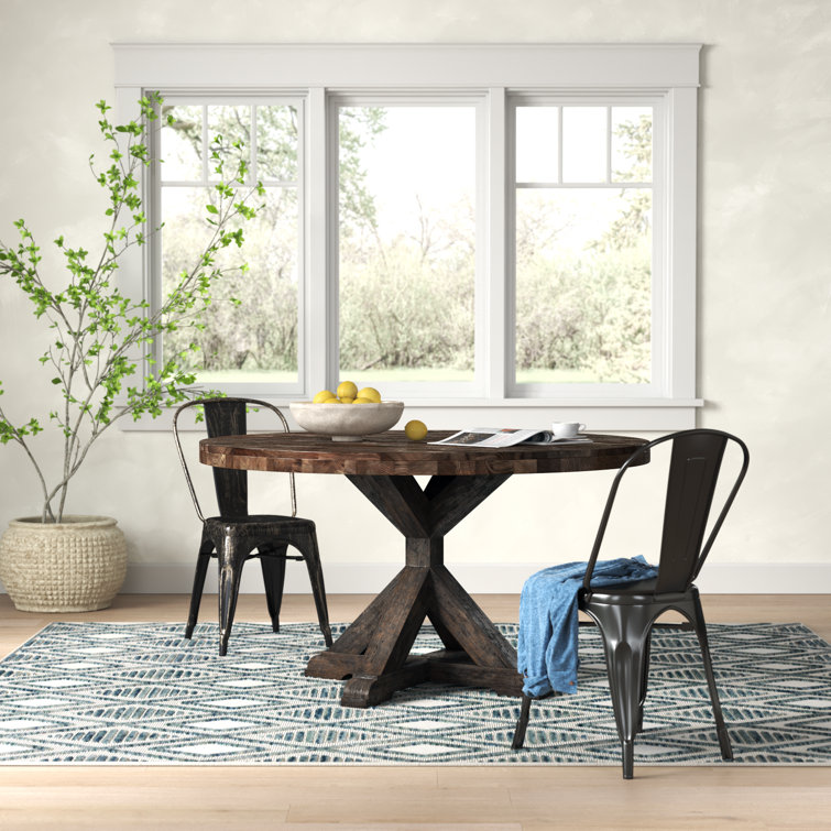 Cottage Charm 54" Reclaimed Acacia Wood Round Dining Table in Gray