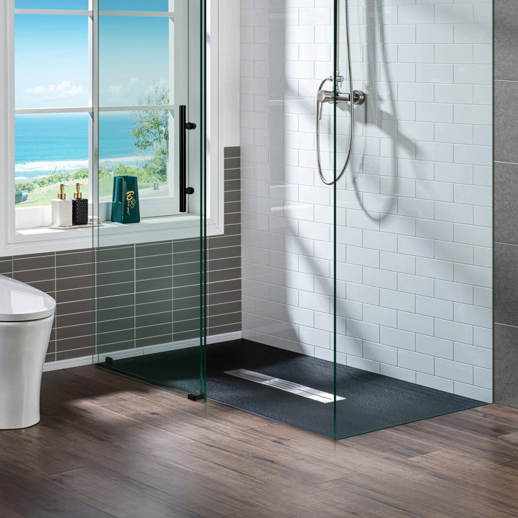 Black Solid Surface Low-Profile Rectangular Shower Base