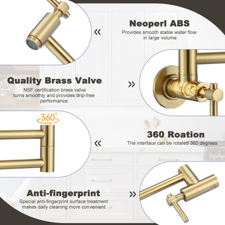 Brushed Gold Brass Wall Mounted Double Handle Pot Filler