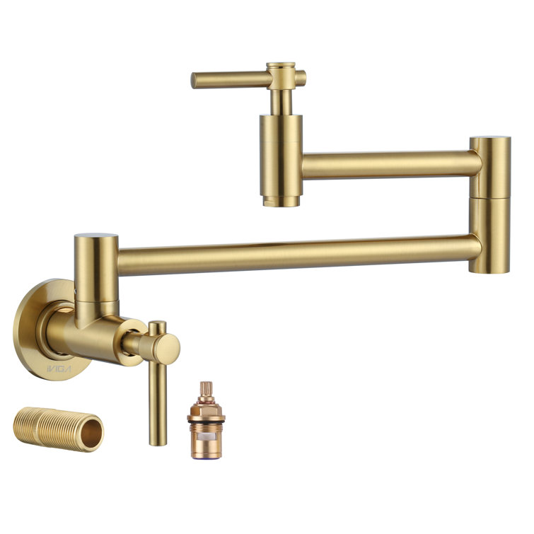Brushed Gold Brass Wall Mounted Double Handle Pot Filler