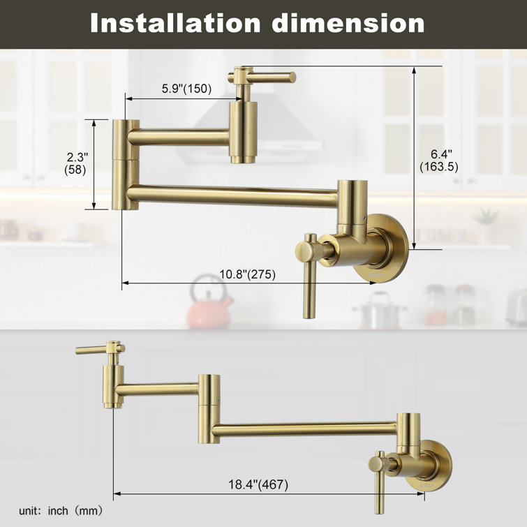 Brushed Gold Brass Wall Mounted Double Handle Pot Filler