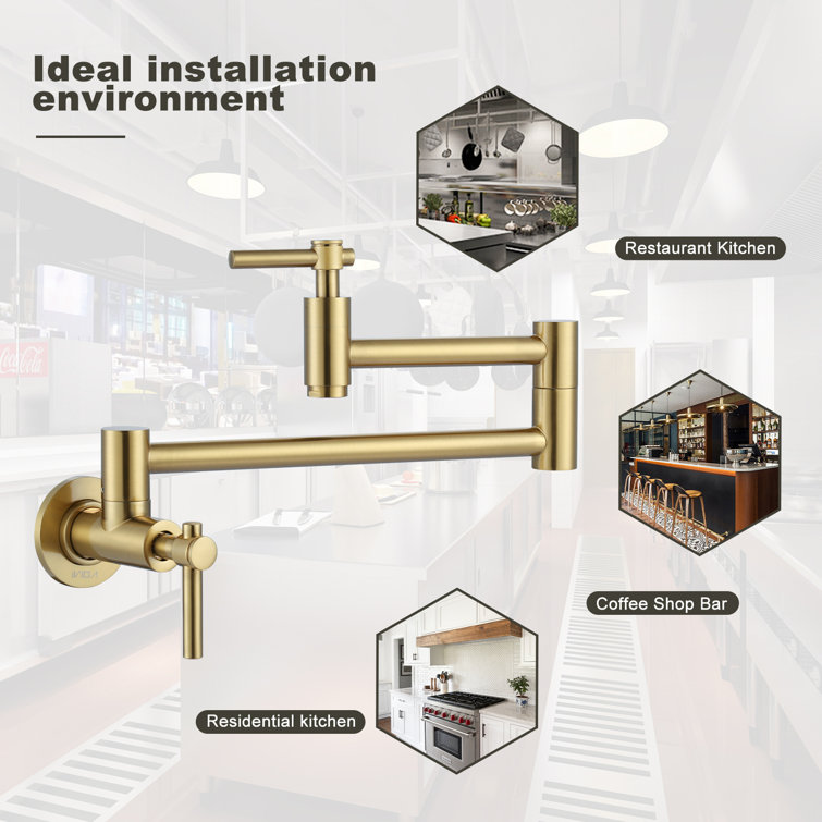 Brushed Gold Brass Wall Mounted Double Handle Pot Filler
