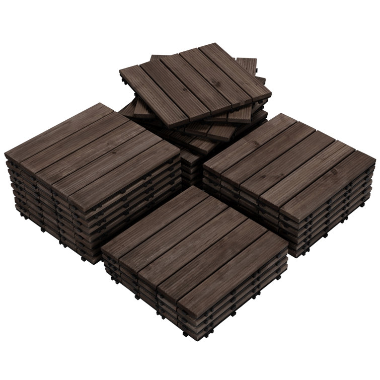 12'' x 12'' Black Solid Fir Wood Interlocking Deck Tiles