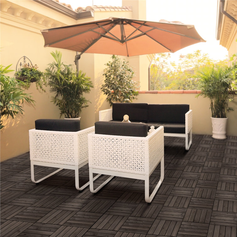 12'' x 12'' Black Solid Fir Wood Interlocking Deck Tiles