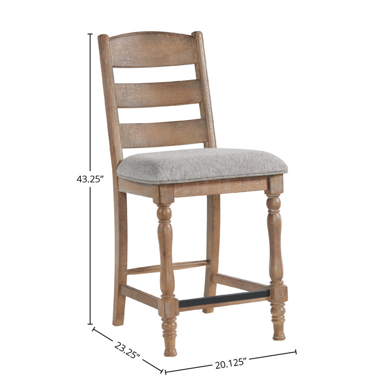 Highland Gray Wood Ladder Back Bar Stools with Cushions