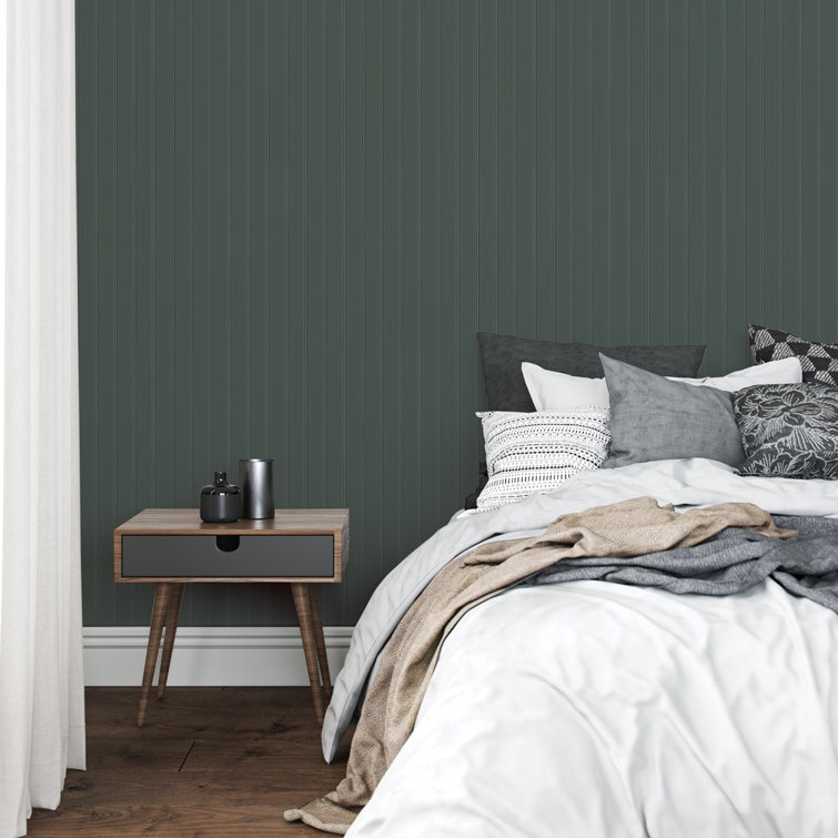 Teal Green Faux Wood Beadboard Peel and Stick Wallpaper Roll
