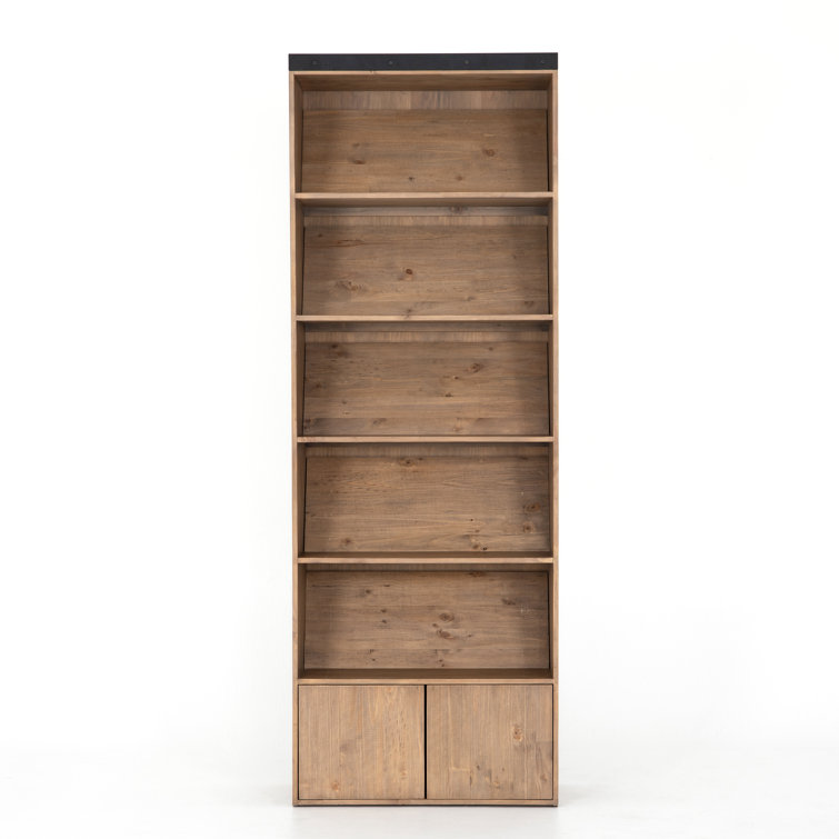 Smoked Pine Contemporary Ladder Bookshelf with Black Iron Accents