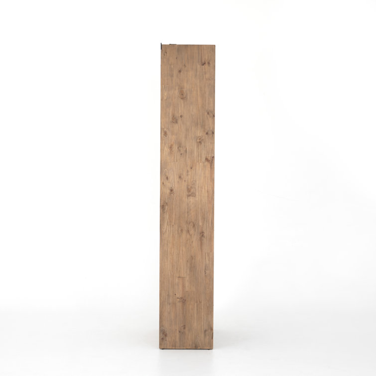 Smoked Pine Contemporary Ladder Bookshelf with Black Iron Accents