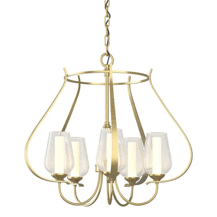Modern Brass 5-Light Chandelier with Seeded Glass Shades