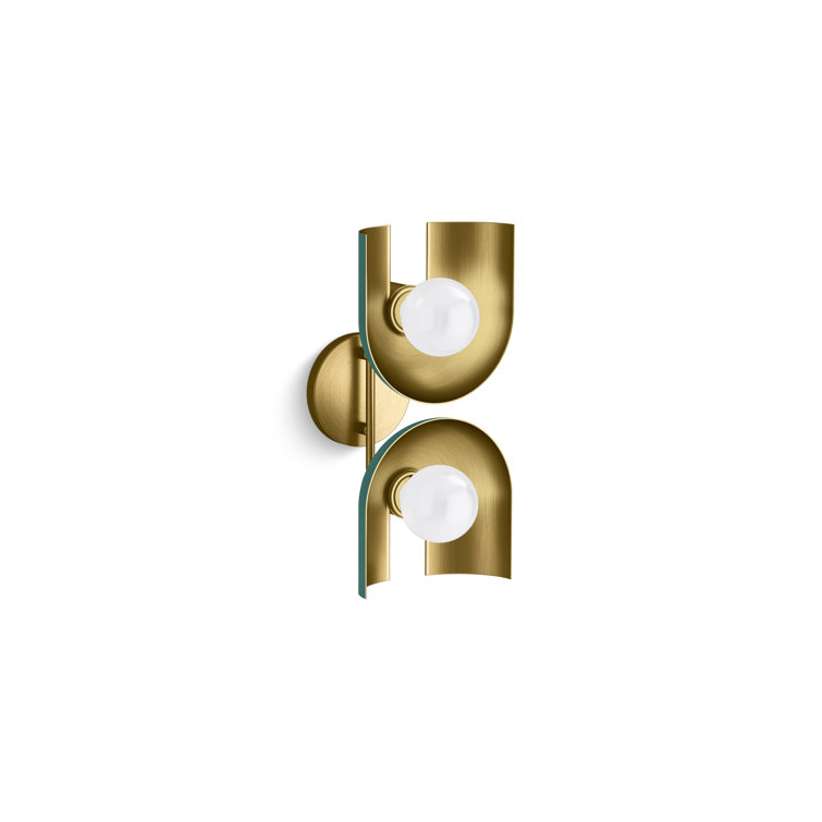 Jade and Brass Modern Two-Light Sconce